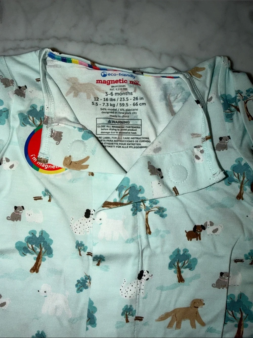 NWT Magnetic Me Modal Light Blue Animal Print Footed One-Piece 3/6M